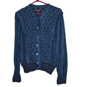 Geiger Vintage Womens Wool Cardigan Sweater‎ Blue Cable Knit Button Front 40 M